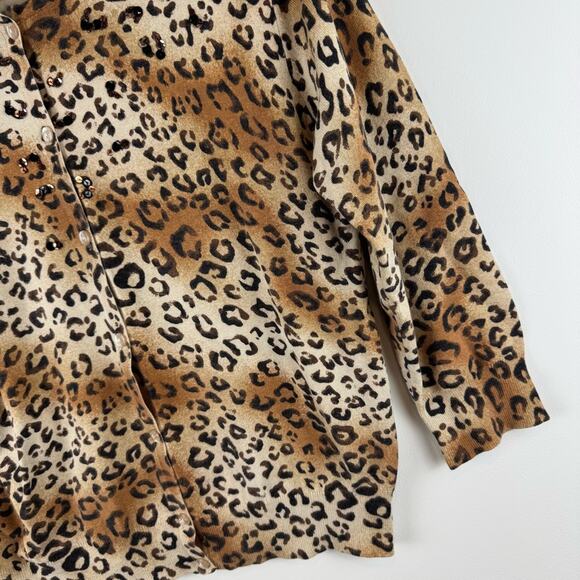 Boston Proper Silk Blend Sequin & Leopard Print Cardigan ~ Small - Picture 3 of 12